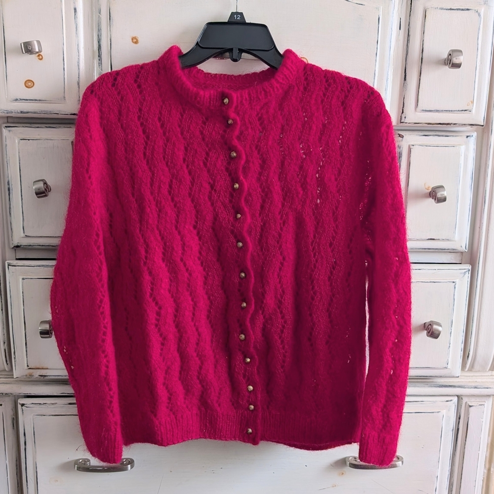 Vintage Hot Pink Knit Button-Up Cardigan